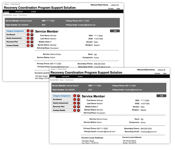 Wounded Warrior Wireframes